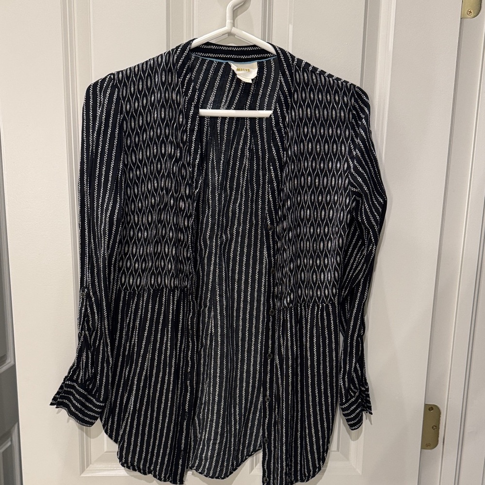 Maeve Black and White Patterned Button Down Shirt